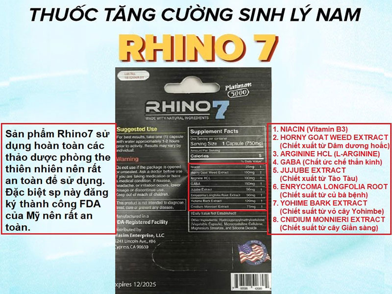 Thuốc cường dương Mỹ Rhino 7 chính hãng vỉ 1 viên